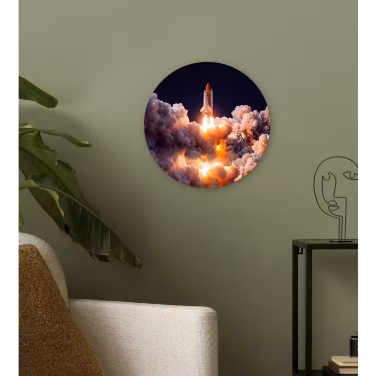 round wall art - Spacecraft - Launch - Stars - Ruimtevaartuig - Lancering - Sterren Wandcirkel kunststof plaat 5mm dik klein