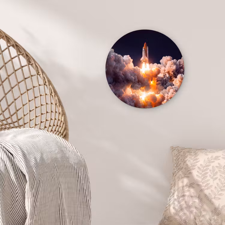 round wall art - Spacecraft - Launch - Stars - Ruimtevaartuig - Lancering - Sterren Wandcirkel kunststof plaat 5mm dik klein