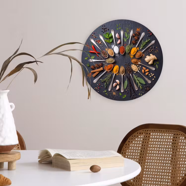 Kruiden - Lepels - Culinair - Kleurrijk - Sfeervol Wandcirkel kunststof plaat 5mm dik klein -sfeer4