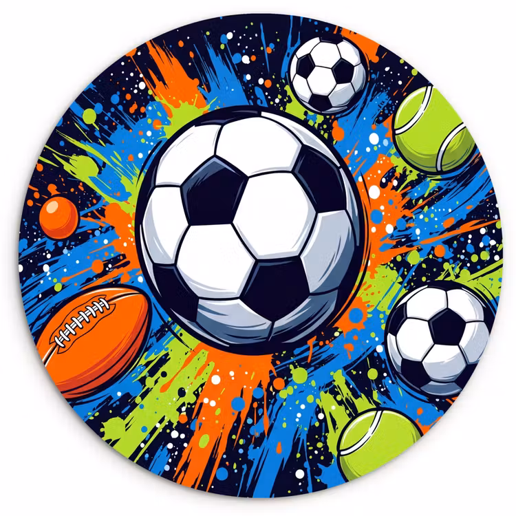 Sport - Ballen - Kleurrijk Wandcirkel kunststof plaat 5mm dik klein -3d