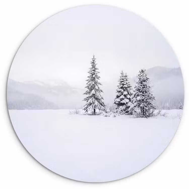 Fijnsparren - Sneeuw - Winter - Landschap - Stilte Wandcirkel kunststof plaat 5mm dik klein -3d
