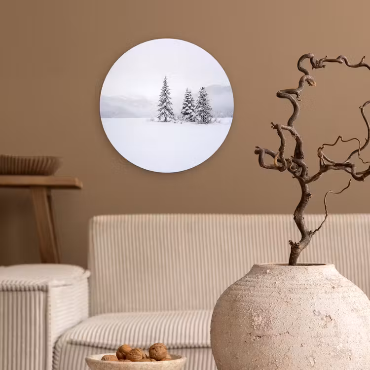 Fijnsparren - Sneeuw - Winter - Landschap - Stilte Wandcirkel kunststof plaat 5mm dik klein -sfeer1
