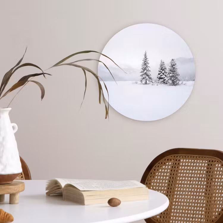 Fijnsparren - Sneeuw - Winter - Landschap - Stilte Wandcirkel kunststof plaat 5mm dik klein -sfeer4