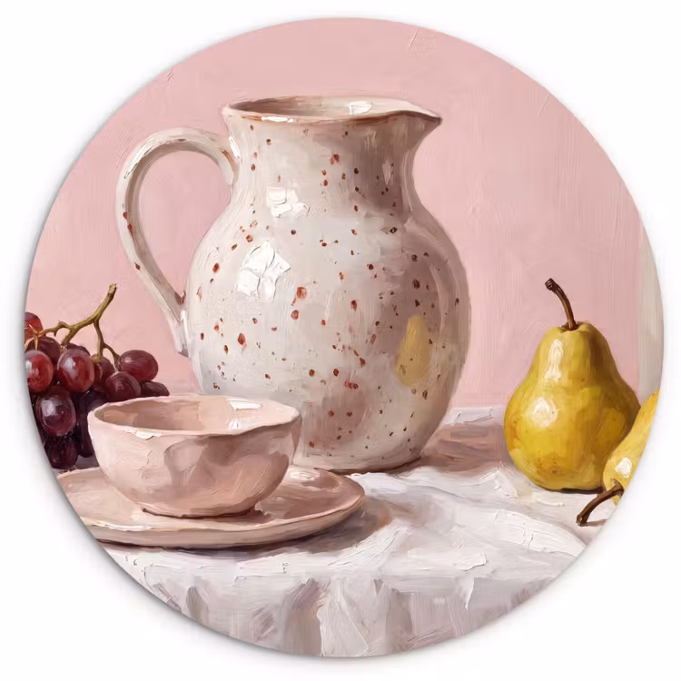 round wall art - Still Life - Fruit - Pink - Stilleven - Fruit - Roze Wandcirkel kunststof plaat 5mm dik klein