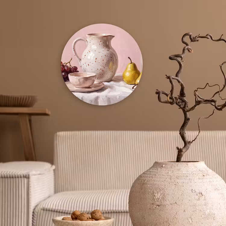 round wall art - Still Life - Fruit - Pink - Stilleven - Fruit - Roze Wandcirkel kunststof plaat 5mm dik klein
