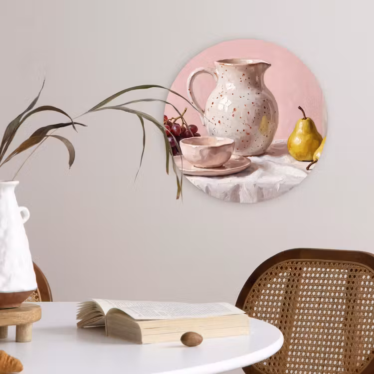 round wall art - Still Life - Fruit - Pink - Stilleven - Fruit - Roze Wandcirkel kunststof plaat 5mm dik klein