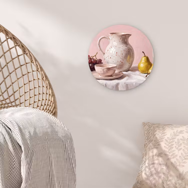 round wall art - Still Life - Fruit - Pink - Stilleven - Fruit - Roze Wandcirkel kunststof plaat 5mm dik klein
