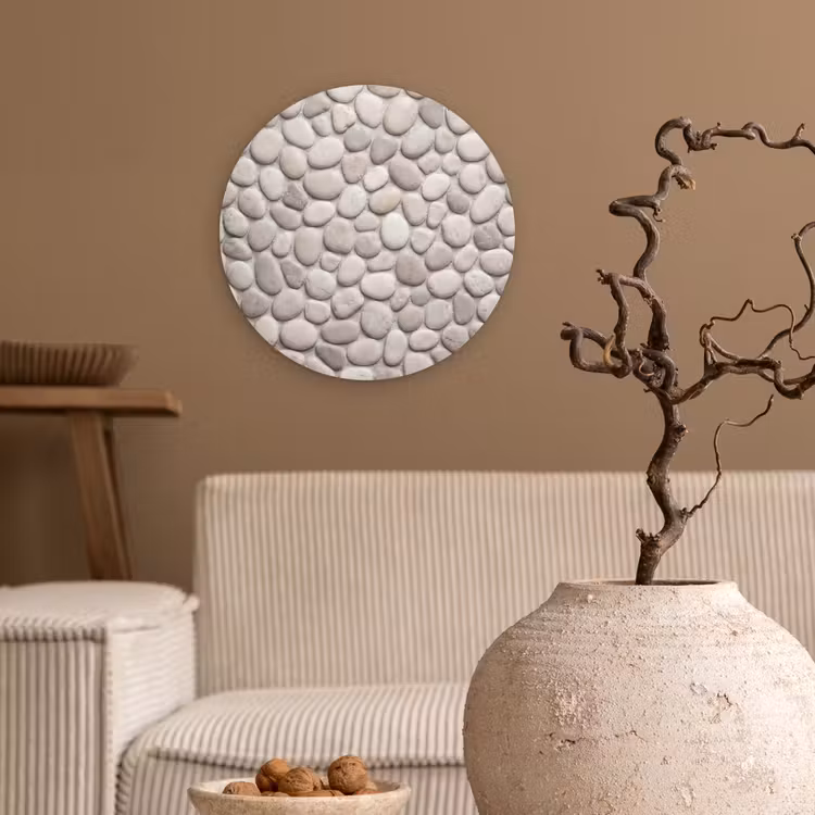 Steen - Kiezel - Natuur - Minimalistisch - Beige Wandcirkel kunststof plaat 5mm dik klein -sfeer1