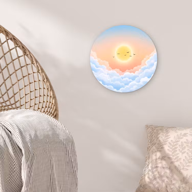 Zon - Vogels - Lucht - Natuur - Geel Wandcirkel kunststof plaat 5mm dik klein -sfeer5