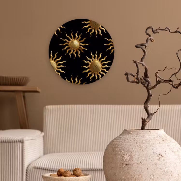 Zon - Patroon - Luxe - Goud - Zwart Wandcirkel kunststof plaat 5mm dik klein 188 -sfeer1