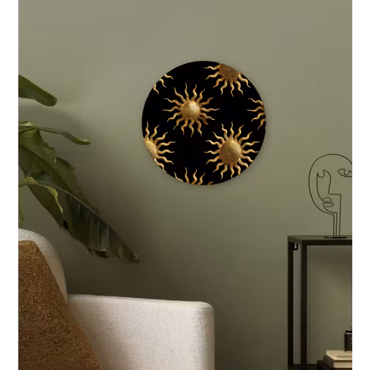 Zon - Patroon - Luxe - Goud - Zwart Wandcirkel kunststof plaat 5mm dik klein 188 -sfeer3