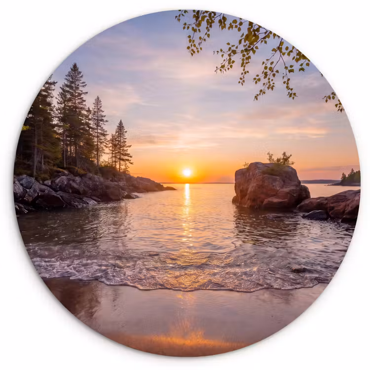 Zonsondergang - Kust - Water - Natuur - Oranje Wandcirkel kunststof plaat 5mm dik klein -3d