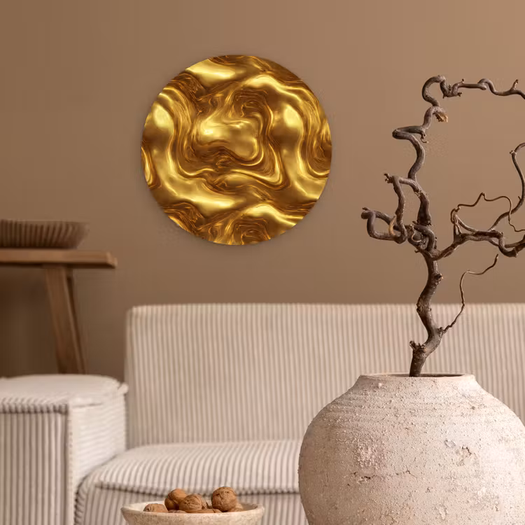 Textuur - Vloeibaar - Organisch - Goud Wandcirkel kunststof plaat 5mm dik klein 188 -sfeer1