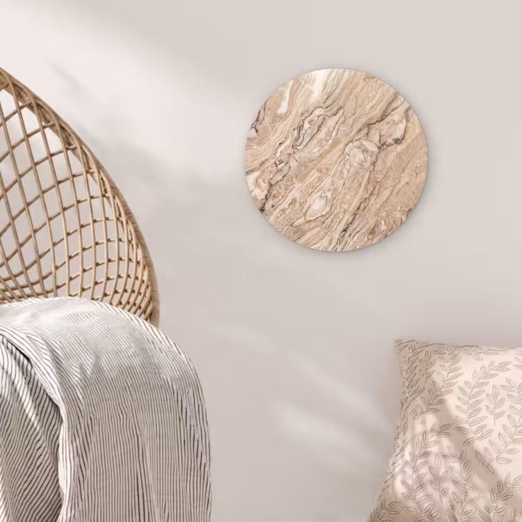 Textuur - Aders - Abstract - Modern - Beige Wandcirkel kunststof plaat 5mm dik klein -sfeer5