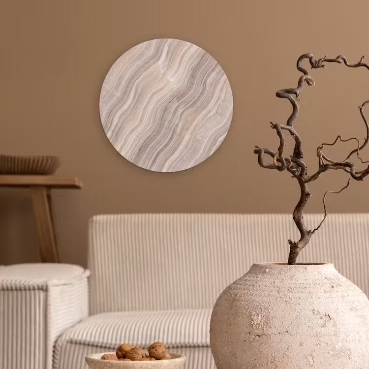 Textuur - Golvend - Abstract - Modern - Beige Wandcirkel kunststof plaat 5mm dik klein -sfeer1