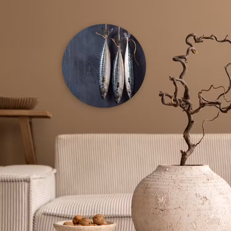 round wall art - Three Fish - Rope - Drie vissen - Touw Wandcirkel kunststof plaat 5mm dik klein
