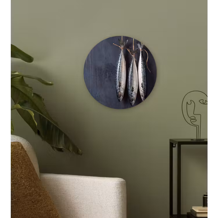 round wall art - Three Fish - Rope - Drie vissen - Touw Wandcirkel kunststof plaat 5mm dik klein