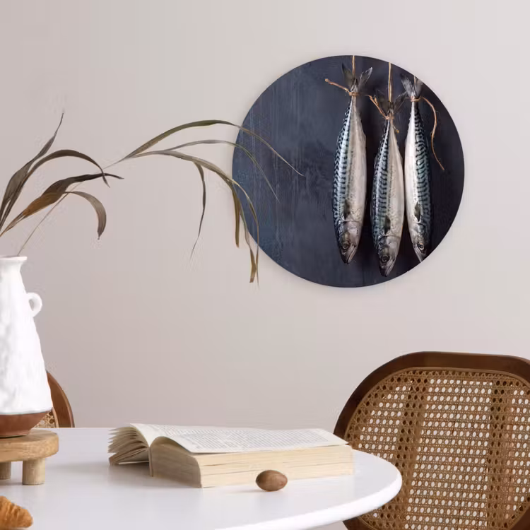 round wall art - Three Fish - Rope - Drie vissen - Touw Wandcirkel kunststof plaat 5mm dik klein