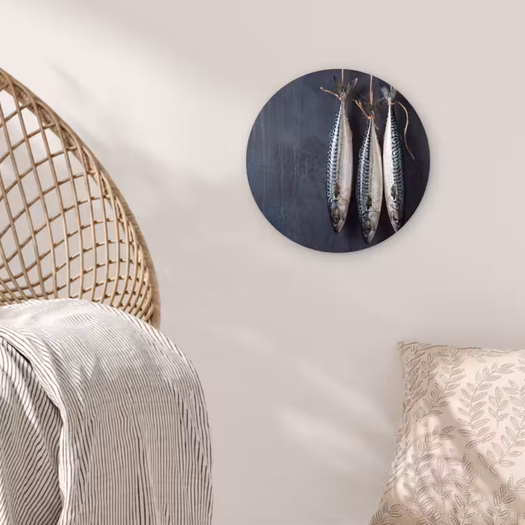 round wall art - Three Fish - Rope - Drie vissen - Touw Wandcirkel kunststof plaat 5mm dik klein