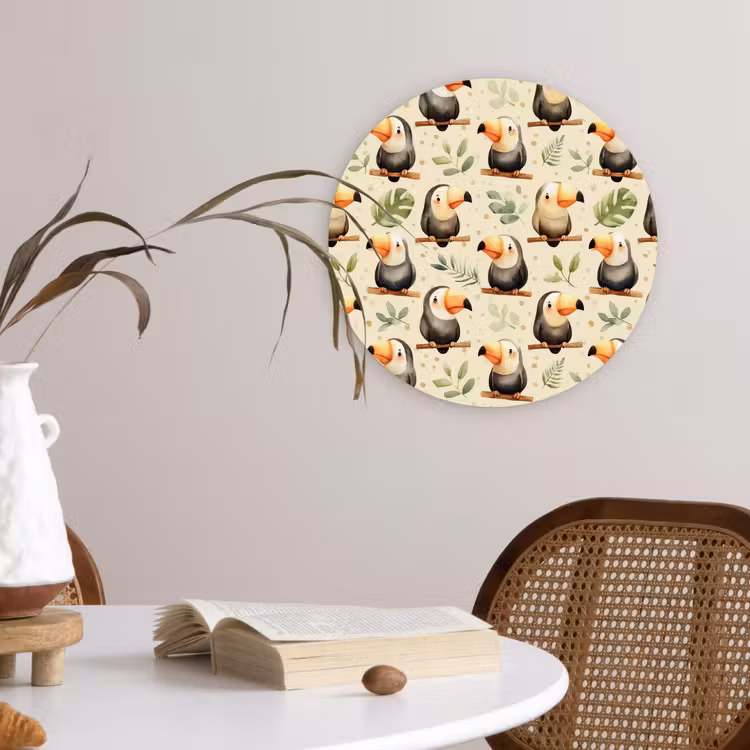 Toekans - Exotisch - Kleurrijk Wandcirkel kunststof plaat 5mm dik klein 188 -sfeer4