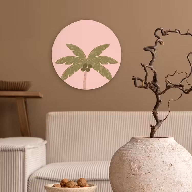 Boom - Palm - Natuur - Illustratie - Roze Wandcirkel kunststof plaat 5mm dik klein -sfeer1