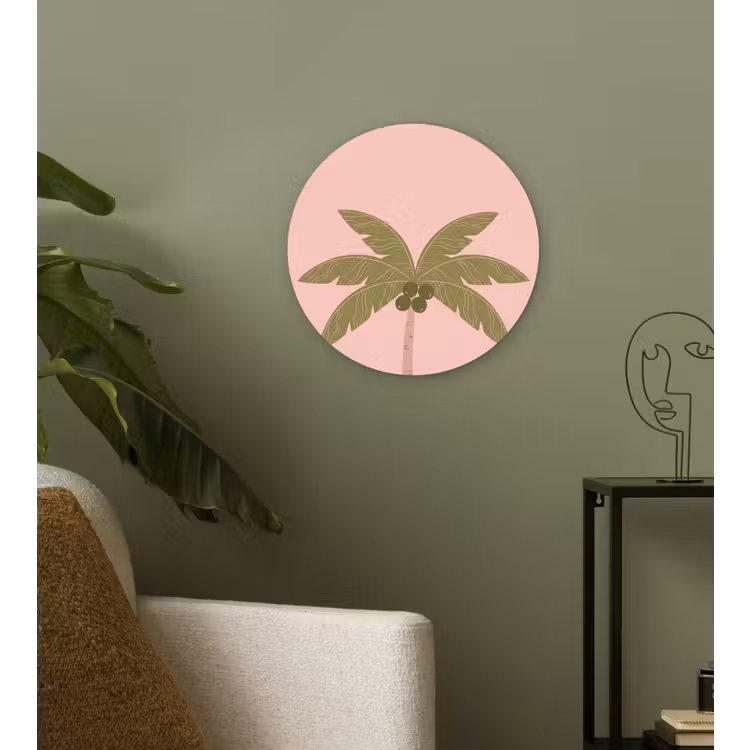 Boom - Palm - Natuur - Illustratie - Roze Wandcirkel kunststof plaat 5mm dik klein -sfeer3