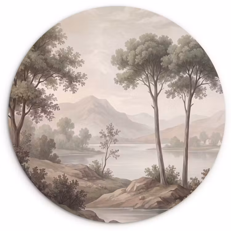 Bomen - Meer - Bergen - Illustratie Wandcirkel kunststof plaat 5mm dik klein -3d