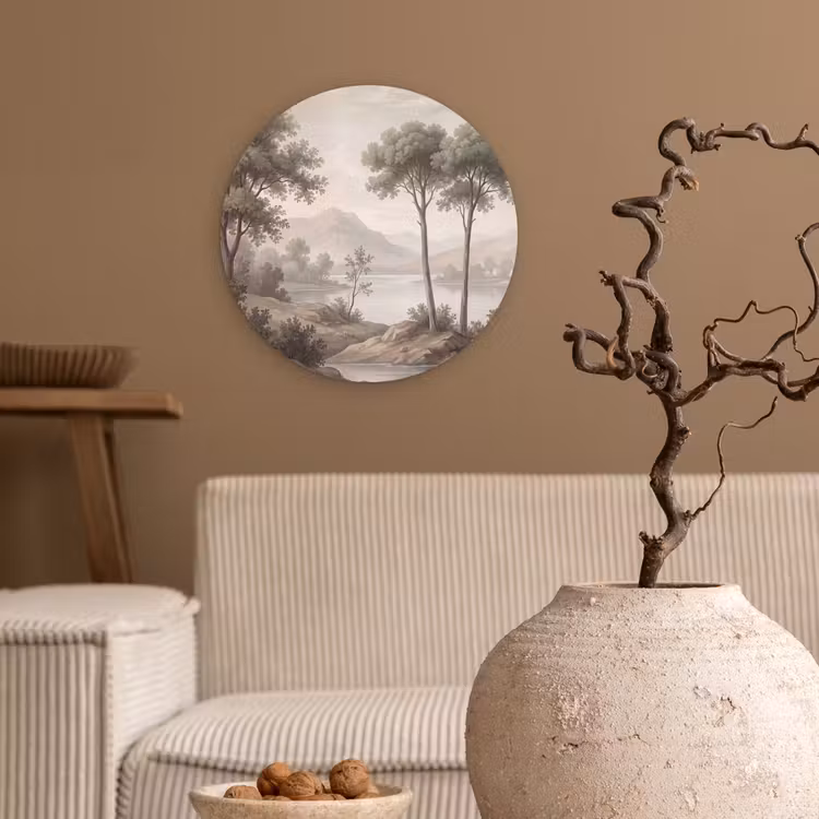 Bomen - Meer - Bergen - Illustratie Wandcirkel kunststof plaat 5mm dik klein -sfeer1