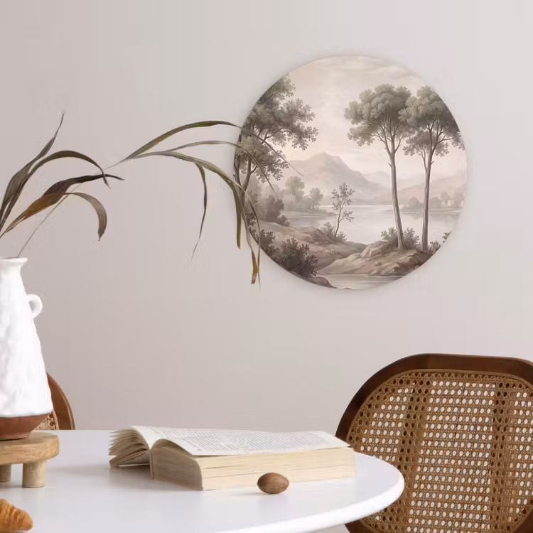 Bomen - Meer - Bergen - Illustratie Wandcirkel kunststof plaat 5mm dik klein -sfeer4