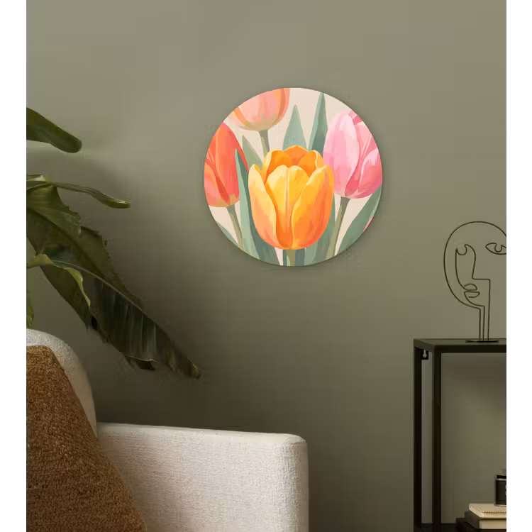 Tulpen - Abstract - Kleurrijk Wandcirkel kunststof plaat 5mm dik klein -sfeer3
