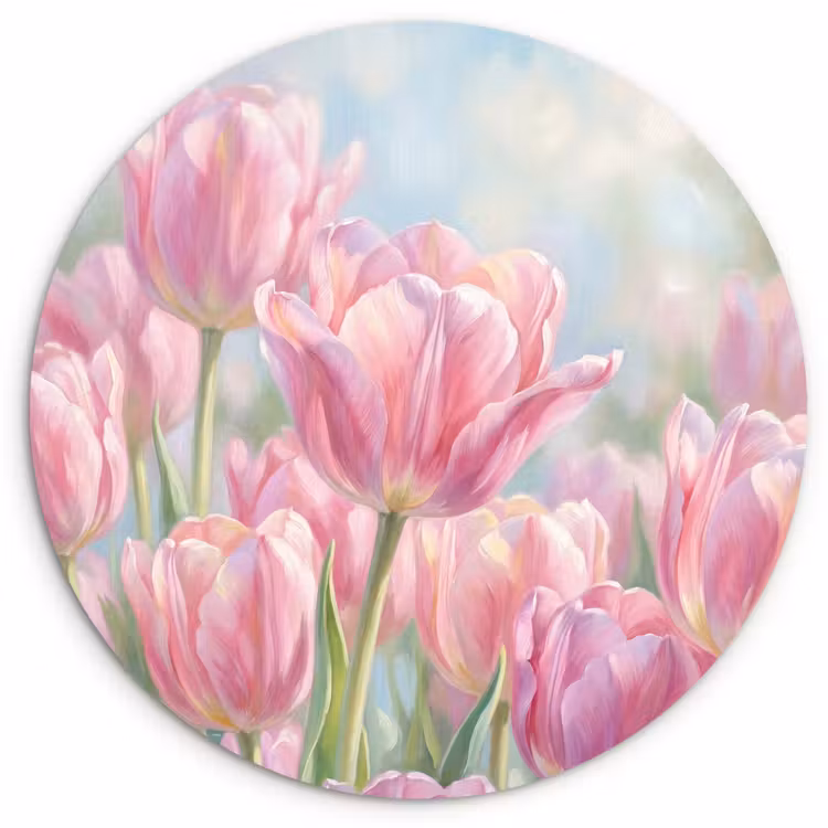 Tulpen - Veld - Lente - Roze Wandcirkel kunststof plaat 5mm dik klein -3d