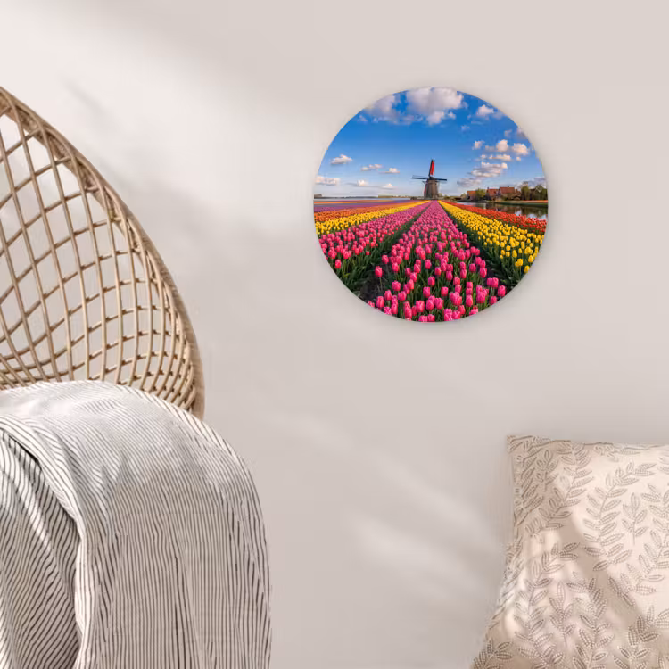 Tulpen - Holland - Molen - Kleurrijk Wandcirkel kunststof plaat 5mm dik klein -sfeer5
