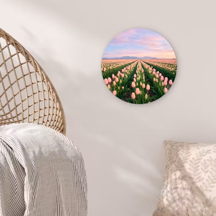 Tulpen - Landschap - Roze Wandcirkel kunststof plaat 5mm dik klein -sfeer5