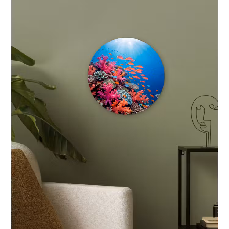 Onderwater - Koraalrif - Vissen - Oceaan - Natuur Wandcirkel kunststof plaat 5mm dik klein -sfeer3