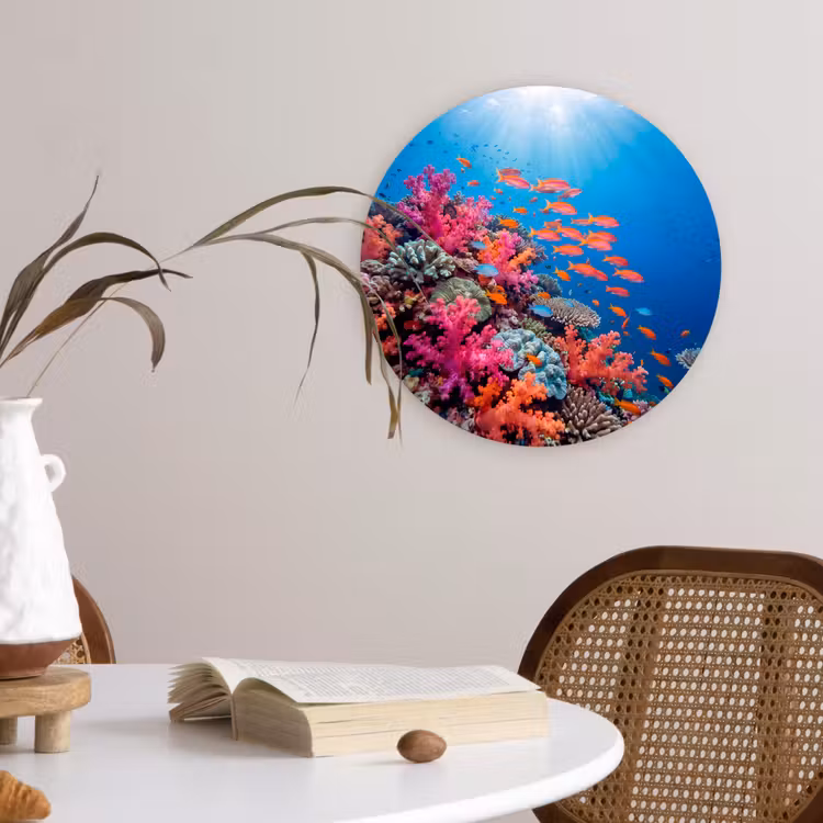Onderwater - Koraalrif - Vissen - Oceaan - Natuur Wandcirkel kunststof plaat 5mm dik klein -sfeer4