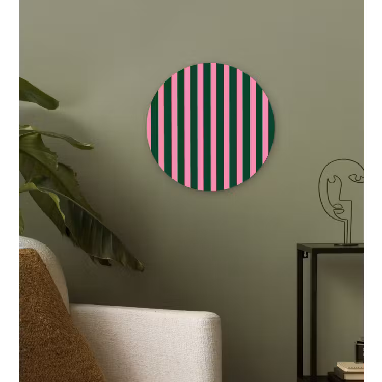 Verticale strepen - Groen - Roze Wandcirkel kunststof plaat 5mm dik klein 188 -sfeer3