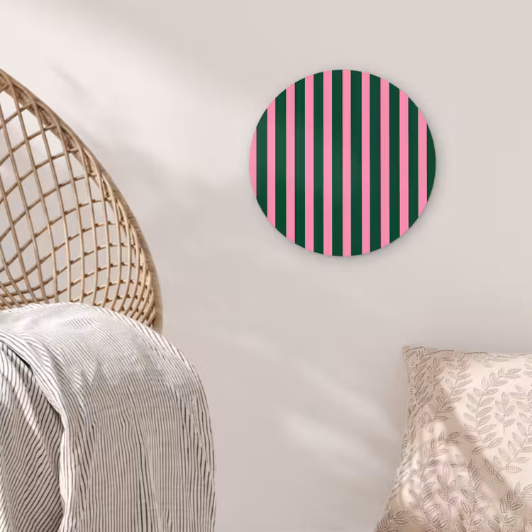 Verticale strepen - Groen - Roze Wandcirkel kunststof plaat 5mm dik klein 188 -sfeer5