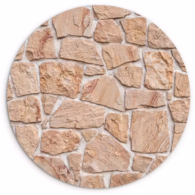 Muur - Steen - Patroon - Rustiek - Beige Wandcirkel kunststof plaat 5mm dik klein -3d