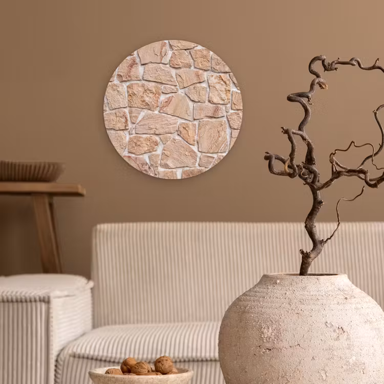 Muur - Steen - Patroon - Rustiek - Beige Wandcirkel kunststof plaat 5mm dik klein -sfeer1