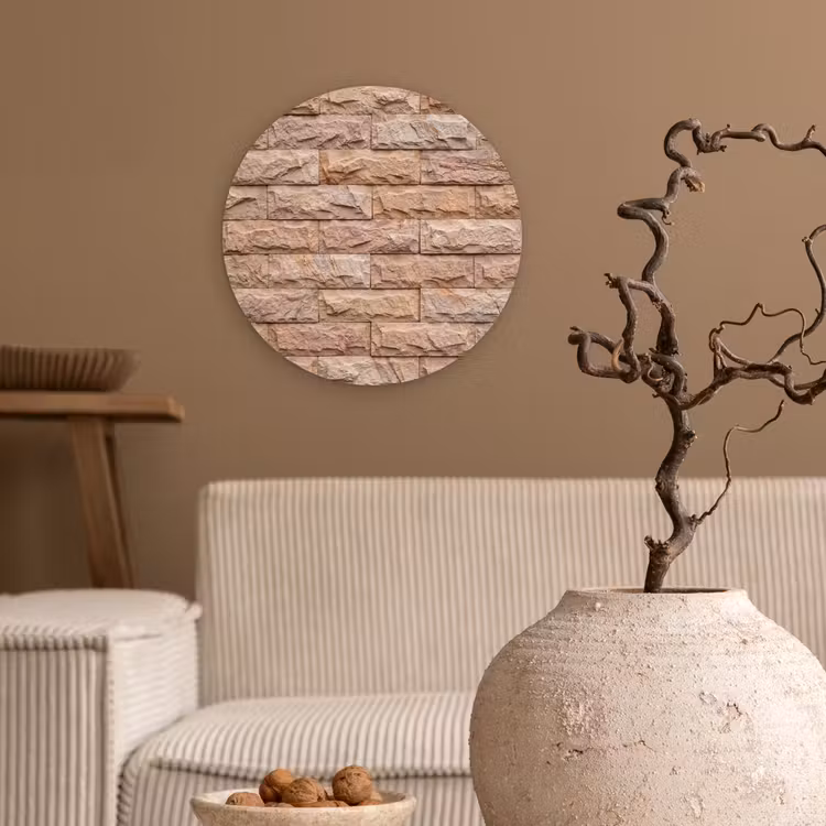 Muur - Steen - Ruw - Textuur - Beige Wandcirkel kunststof plaat 5mm dik klein -sfeer1