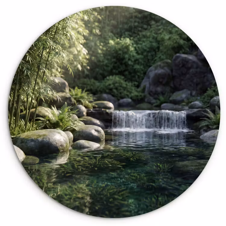 Beek - Waterval - Natuur - Groen Wandcirkel kunststof plaat 5mm dik klein -3d