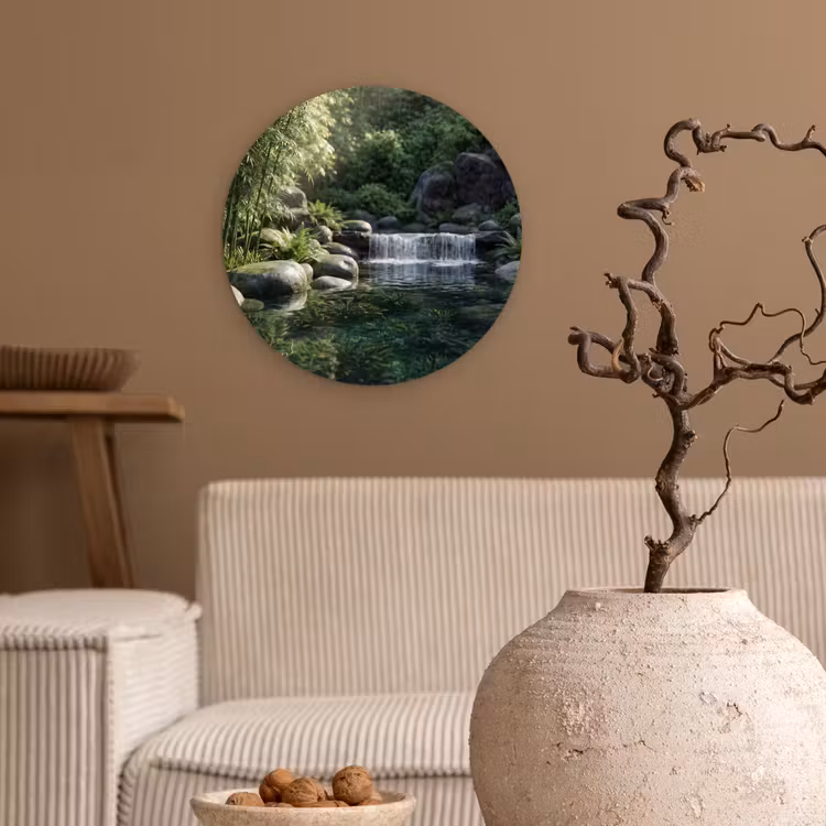 Beek - Waterval - Natuur - Groen Wandcirkel kunststof plaat 5mm dik klein -sfeer1