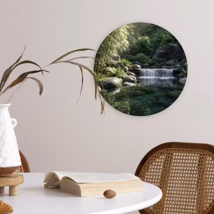 Beek - Waterval - Natuur - Groen Wandcirkel kunststof plaat 5mm dik klein -sfeer4