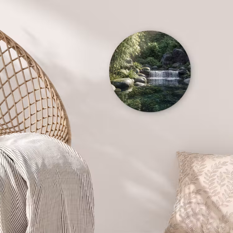 Beek - Waterval - Natuur - Groen Wandcirkel kunststof plaat 5mm dik klein -sfeer5