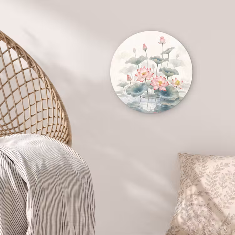 Aquarel - Lotusbloemen - Kleurrijk Wandcirkel kunststof plaat 5mm dik klein -sfeer5