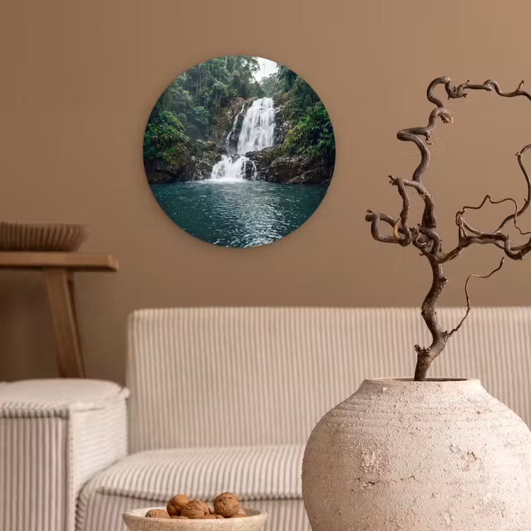 Waterfall - Forest - Nature - Greenkhgyguyg Wandcirkel kunststof plaat 5mm dik klein -sfeer1