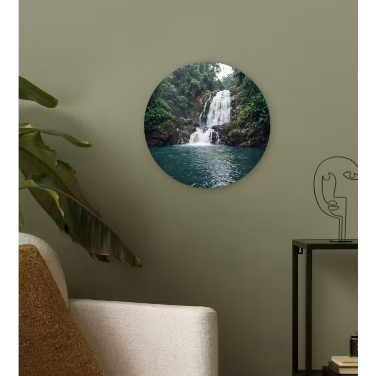 Waterfall - Forest - Nature - Greenkhgyguyg Wandcirkel kunststof plaat 5mm dik klein -sfeer3