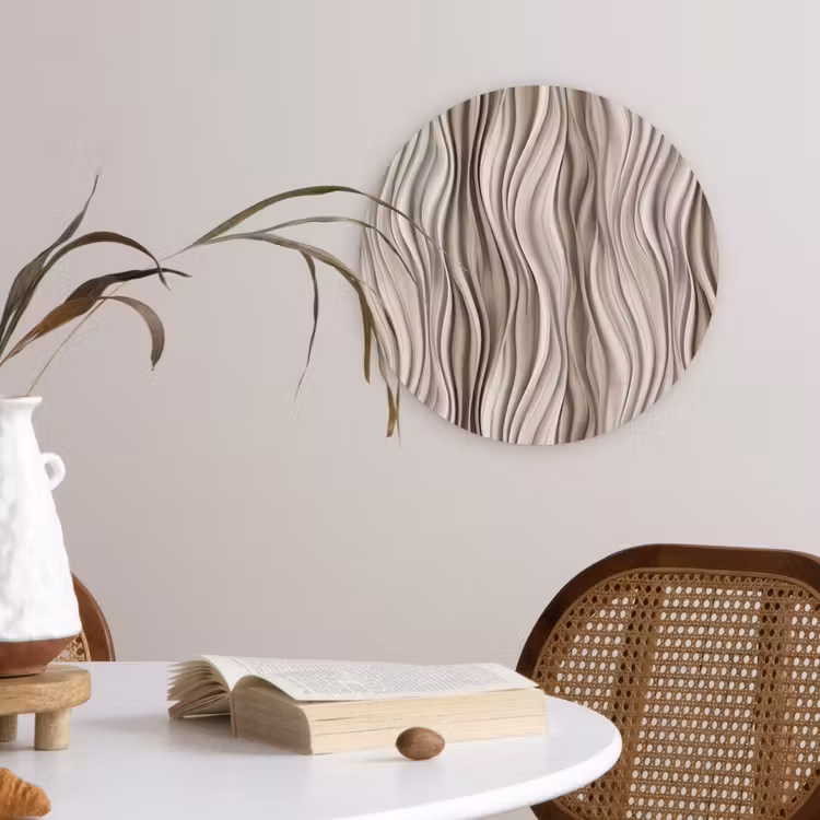 Golven - 3D - Crème Wandcirkel kunststof plaat 5mm dik klein 188 -sfeer4