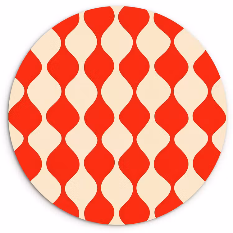 Golvend patroon - Retro - Rood - Beige Wandcirkel kunststof plaat 5mm dik klein 188 -3d