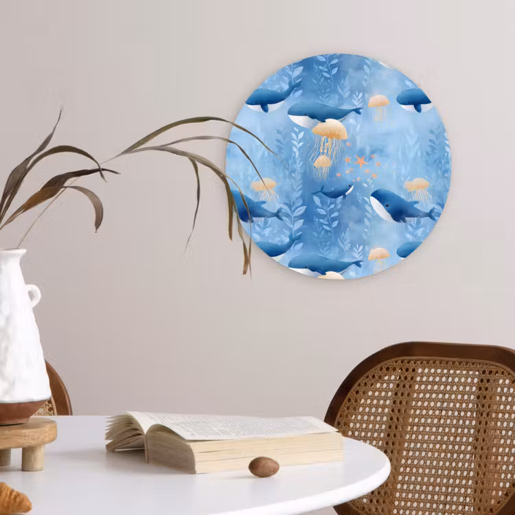 Walvissen - Oceaan - Blauw Wandcirkel kunststof plaat 5mm dik klein 188 -sfeer4